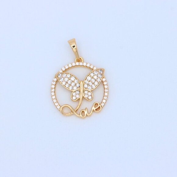 "Rose Gold Butterfly Pendant with Crystals and 'Love' Design, XPPT1478 - Picture 8 of 13